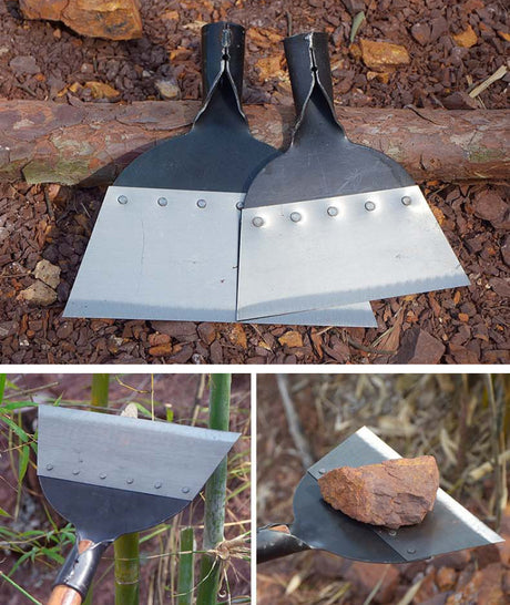 heavy duty floor scraper with long wooden handle and sharp steel blade for wall paint scraping, floor cleaning, dirt removal and outdoor debris clearing
