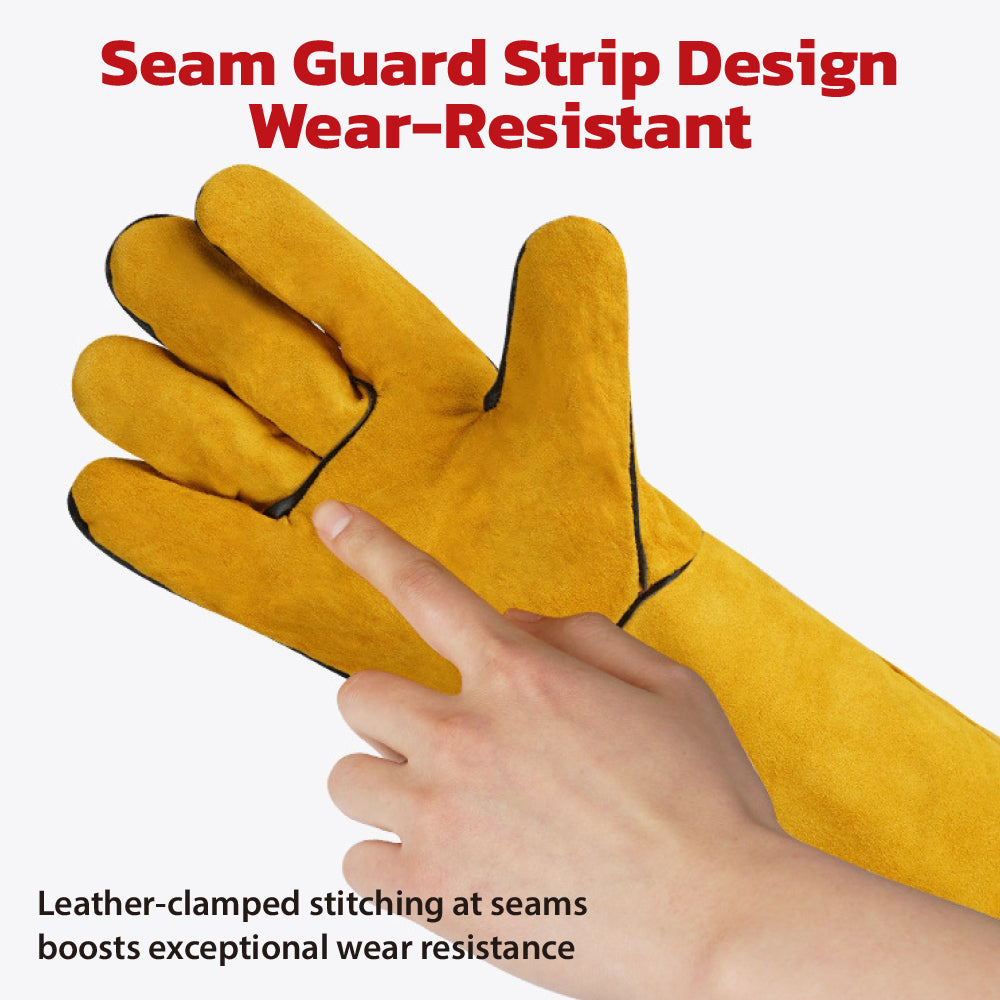 SEDY Extended Cowhide Welding Gloves 16 Inch, Heat & Spark Resistant Leather Work Gloves with Long Cuff