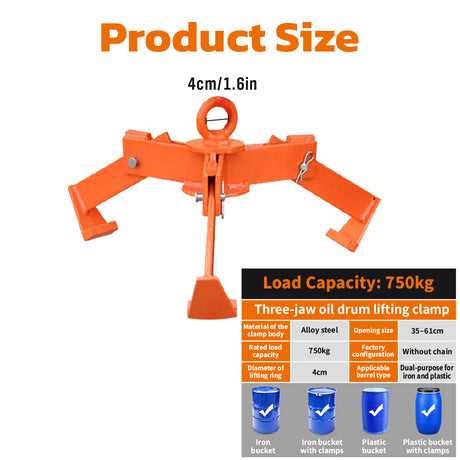 three jaw oil drum lifting clamp 750kg heavy duty steel barrel lifter for crane hoist forklift drum handling