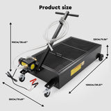 20 gallon low profile oil drain pan with electric pump, mesh filter, drain hose, T-handle and wheels for automotive oil changes