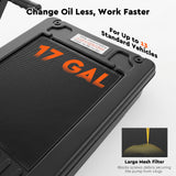 17 gallon rolling oil drain pan with electric pump, low profile oil drainer and long hose for automotive oil changes and garage maintenance