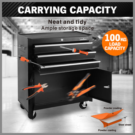 13 drawer rolling tool chest with cabinet, heavy-duty steel tool trolley with locking casters and ball bearing drawers