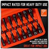 15-piece magnetic nut driver set with 1/4 inch hex shank, Metric and SAE sizes, CR-V black finish impact driver bits and orange storage case for drills and impact drivers