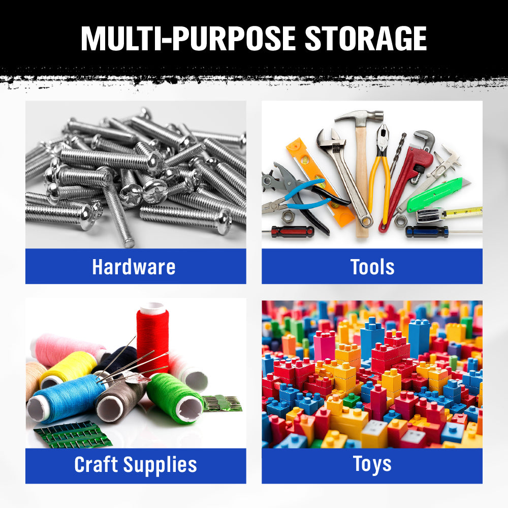 wall mounted storage bins rack with 4 stackable blue bins for garage workshop parts organization