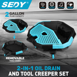 2-in-1 oil drain pan with removable tool caddy and 360-degree casters for car maintenance