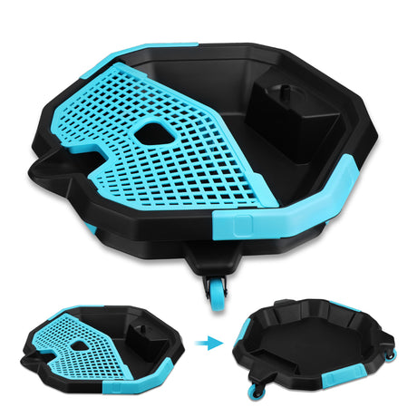 2-in-1 oil drain pan with removable tool caddy and 360-degree casters for car maintenance