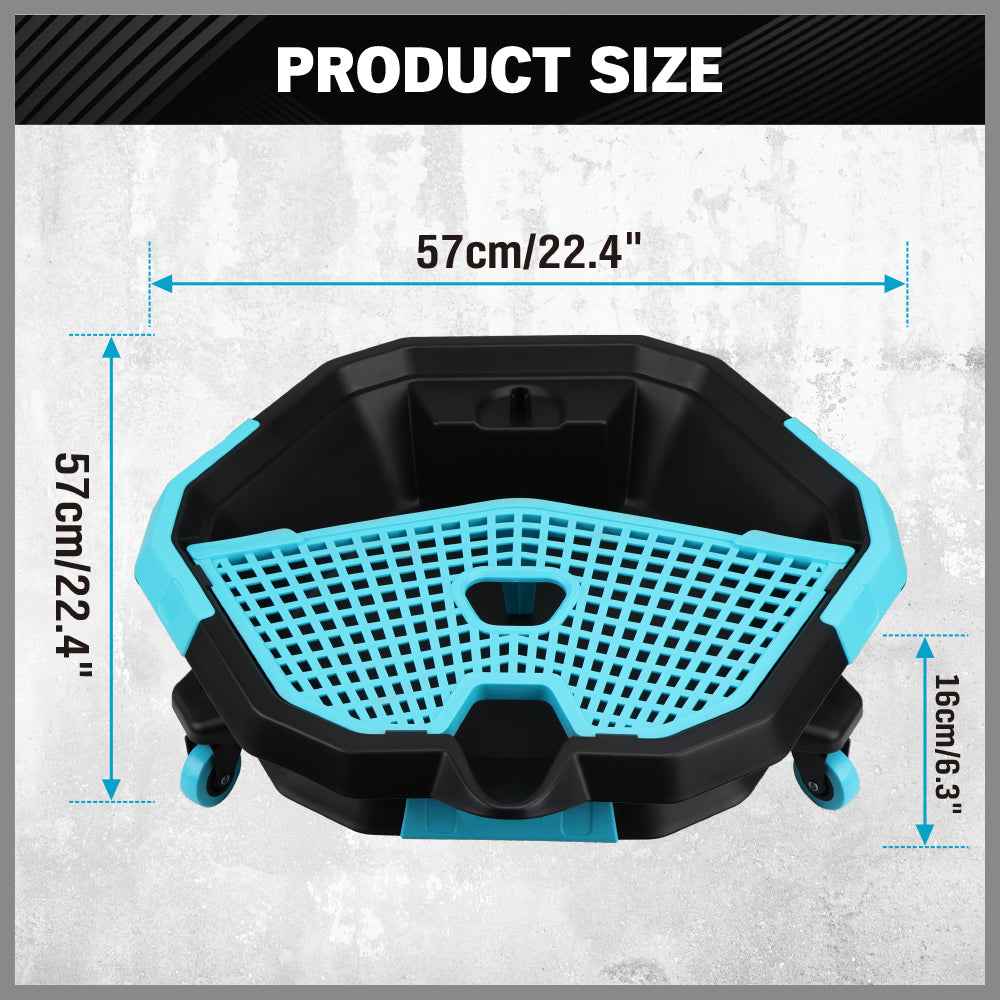 2-in-1 oil drain pan with removable tool caddy and 360-degree casters for car maintenance