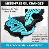 2-in-1 oil drain pan with removable tool caddy and 360-degree casters for car maintenance