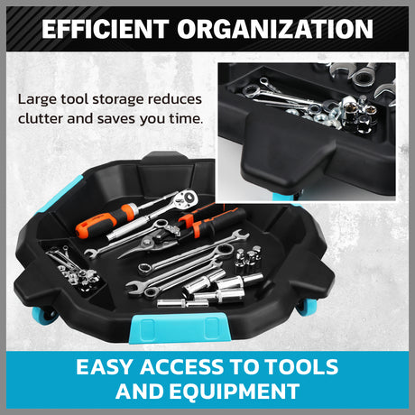 2-in-1 oil drain pan with removable tool caddy and 360-degree casters for car maintenance