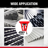 red hydraulic pipe bender with 8 bending dies for 1/2 inch to 3 inch pipes and adjustable roller frame