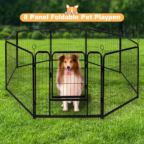 Metal pet playpen with 8 panels, adjustable dog fence for indoor and outdoor use