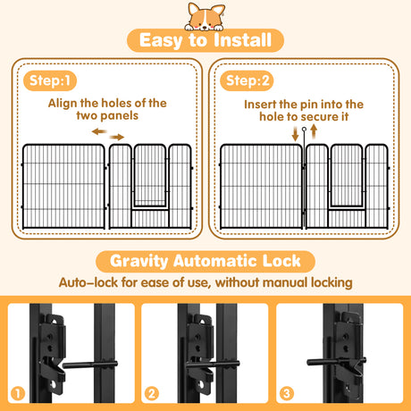 Metal pet playpen with 8 panels, adjustable dog fence for indoor and outdoor use