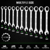 12-piece metric ratcheting combination wrench set with 72-tooth box end and magnetic storage holder