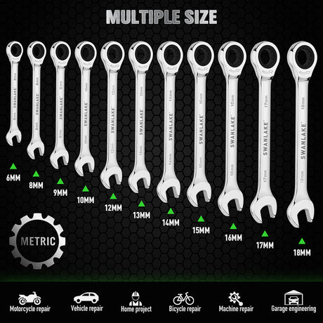 12-piece metric ratcheting combination wrench set with 72-tooth box end and magnetic storage holder