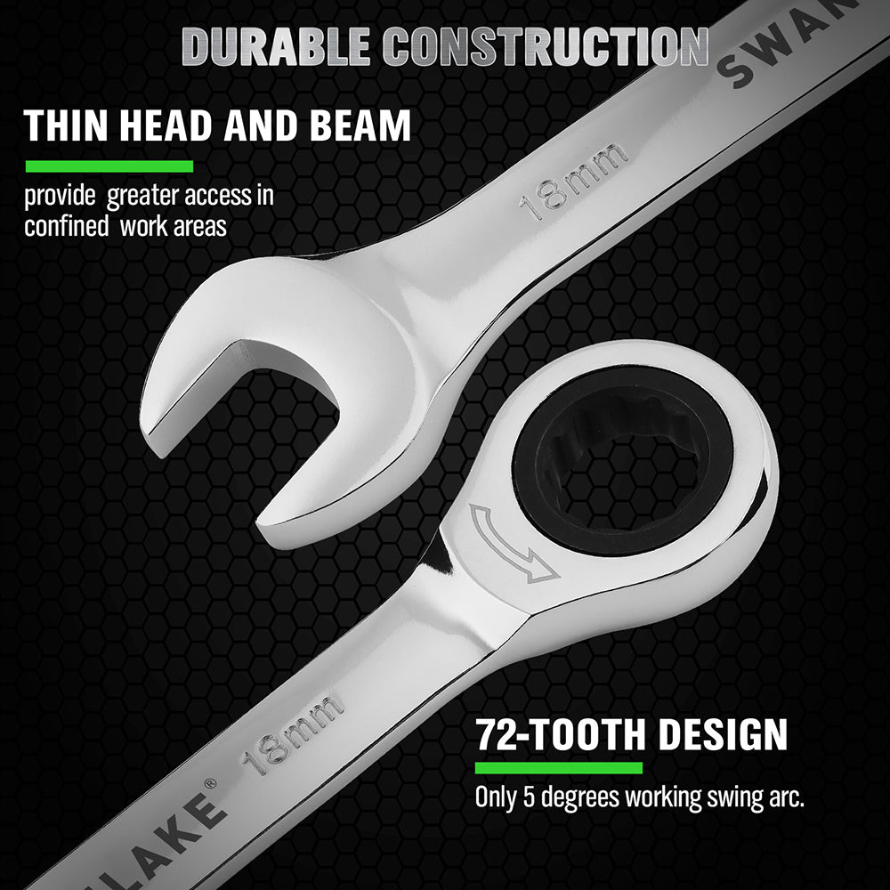 12-piece metric ratcheting combination wrench set with 72-tooth box end and magnetic storage holder