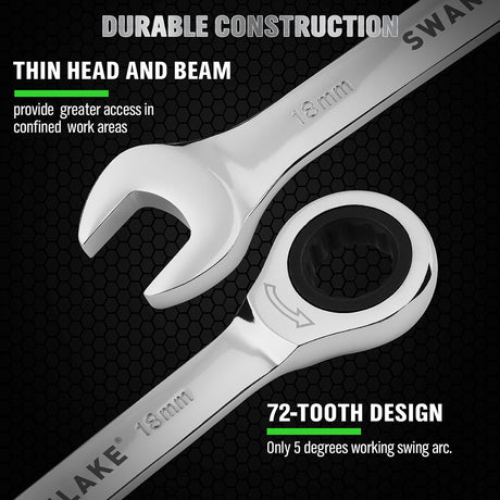12-piece metric ratcheting combination wrench set with 72-tooth box end and magnetic storage holder