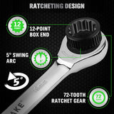 12-piece metric ratcheting combination wrench set with 72-tooth box end and magnetic storage holder