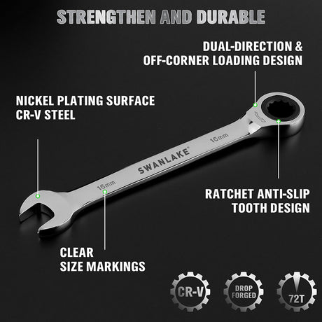12-piece metric ratcheting combination wrench set with 72-tooth box end and magnetic storage holder