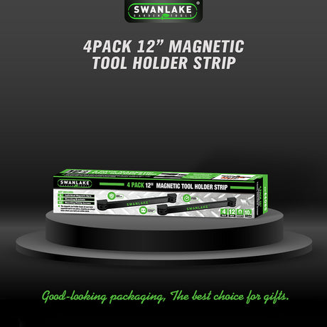4-pack 12 inch magnetic tool holder strip set with strong magnetic bars, CR-V steel material, mounting brackets and screws for organizing screwdrivers, wrenches, pliers, knives and hand tools in garages, workshops, kitchens and tool sheds