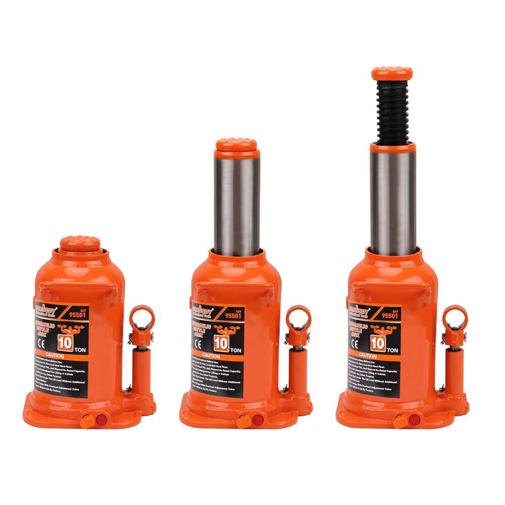 Durable Hydraulic Bottle Jack in 10, 12, 20, 32, 50 Ton Capacities - Compact, Easy-to-Use Car Lifter with Built-In Safety Features