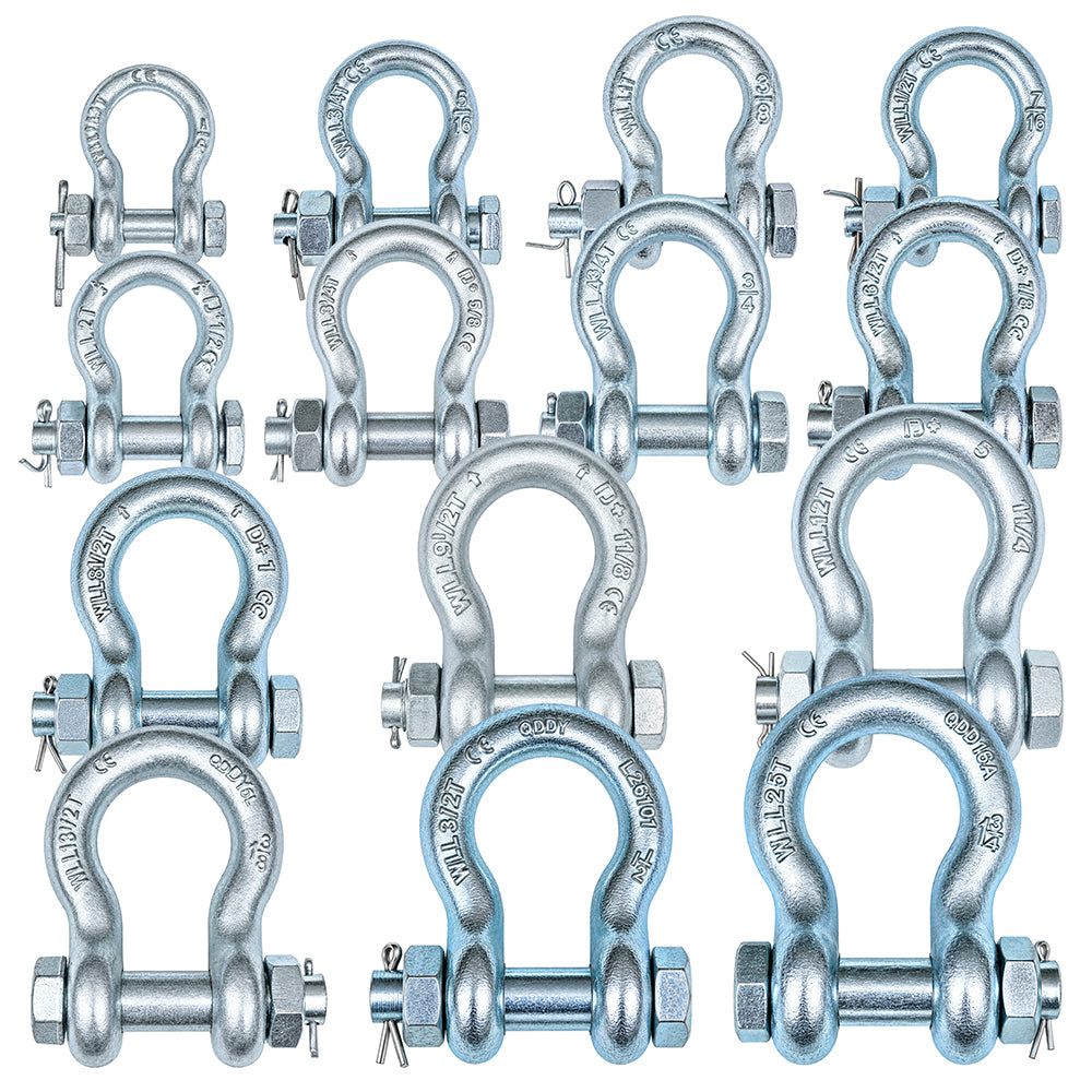heavy duty bolt type bow shackle 0.5T-25T with nut and cotter pin for lifting, rigging, towing and industrial applications