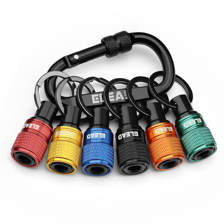 ELEAD 6-pack multi-colour drill bit holder with quick release carabiner, 1/4 inch hex shank organisers for screwdriver and drill accessories