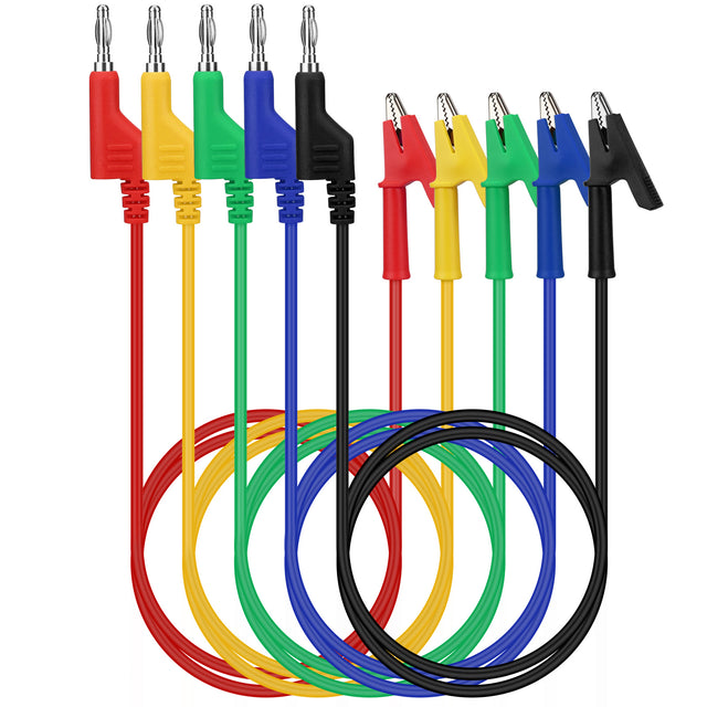 1.1m banana to alligator clip test lead set with silicone insulated wires for multimeter and electronic testing – 1000V 15A rated professional tool.