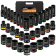 35-piece 1/2-inch drive metric impact socket set with 8-32mm CR-V 6-point deep and shallow sockets and carry case