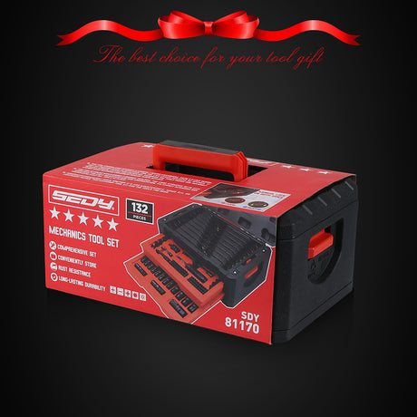 SEDY 132-piece mechanics tool set with sockets, wrenches and portable 2-drawer toolbox