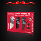 SEDY 36 piece long arm ball end hex key and torx star wrench set with SAE metric sizes, T handle and storage bag