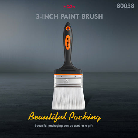 2 inch and 3 inch flat paint brush set with polyester bristles, stainless steel ferrule and plastic handle for paints, stains, acrylics and DIY projects