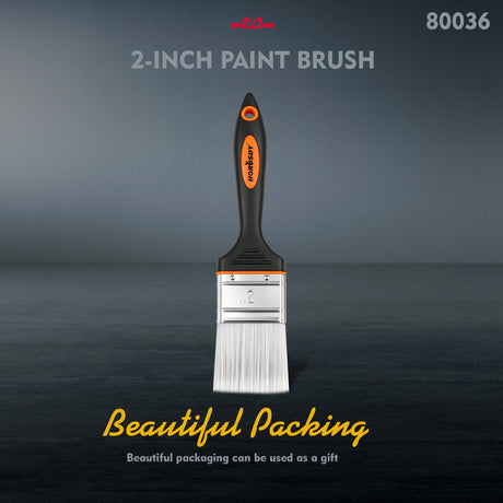2 inch and 3 inch flat paint brush set with polyester bristles, stainless steel ferrule and plastic handle for paints, stains, acrylics and DIY projects
