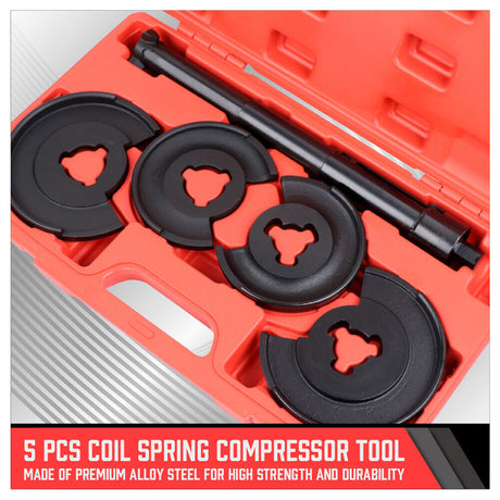 Coil Spring Compressor Tool specifically designed for Mercedes Benz and compatible with a wide range of modern vehicles. This tool efficiently removes and replaces coil springs on the wishbone without dismantling the axle. Made of durable alloy steel, it's perfect for suspension work on various car brands, including Ford, Fiat, GM, and more, with plates sizing from Ø70-130 and Ø90-150.