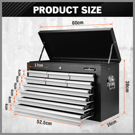 HORUSDY heavy-duty tool chest with 10 pull-out drawers and secure lock, 75kg load capacity