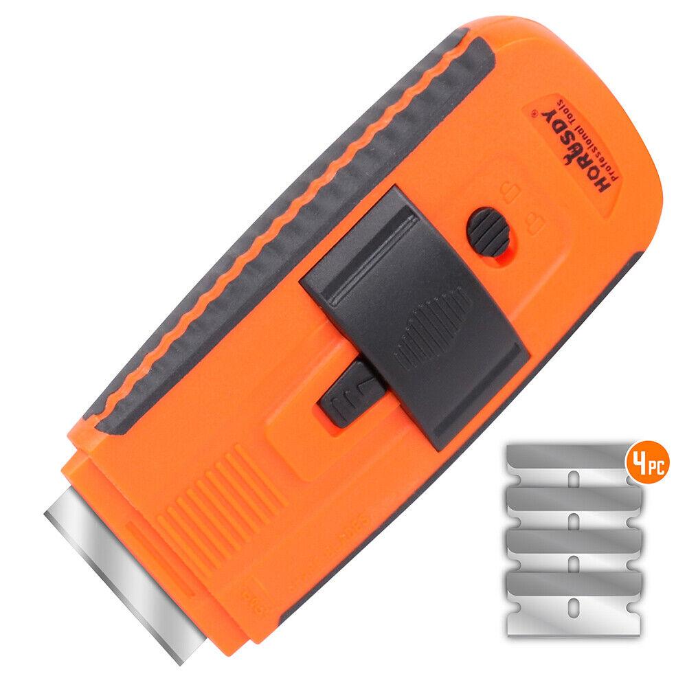 HORUSDY Scraper with Plastic Razor Blades - Multipurpose Paint and Glue Remover Tool, 4 Blades Included