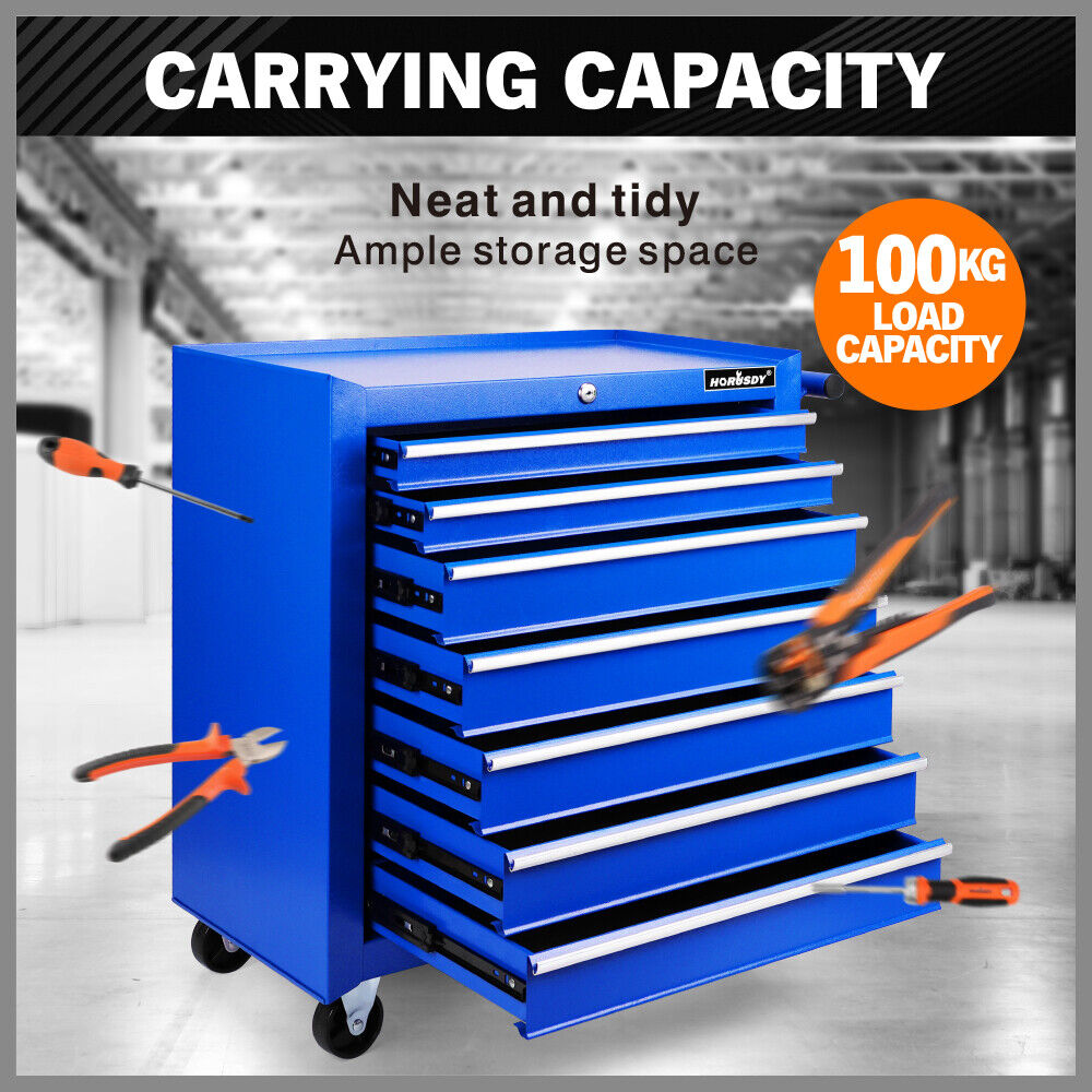 Heavy-duty tool trolley cabinet with 17 drawers, lockable wheels, and ample storage space