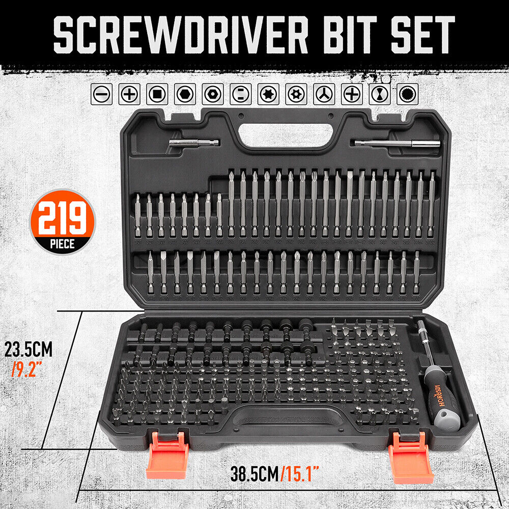 219-Piece Detailed Security Bit Set including Various Screwdriver, Hex, Torx, and Tamper-Proof Bits