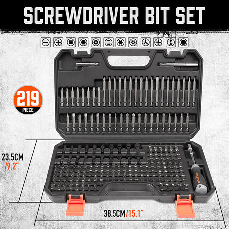 219-Piece Detailed Security Bit Set including Various Screwdriver, Hex, Torx, and Tamper-Proof Bits