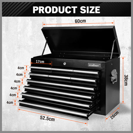 HORUSDY heavy-duty tool chest with 10 pull-out drawers and secure lock, 75kg load capacity