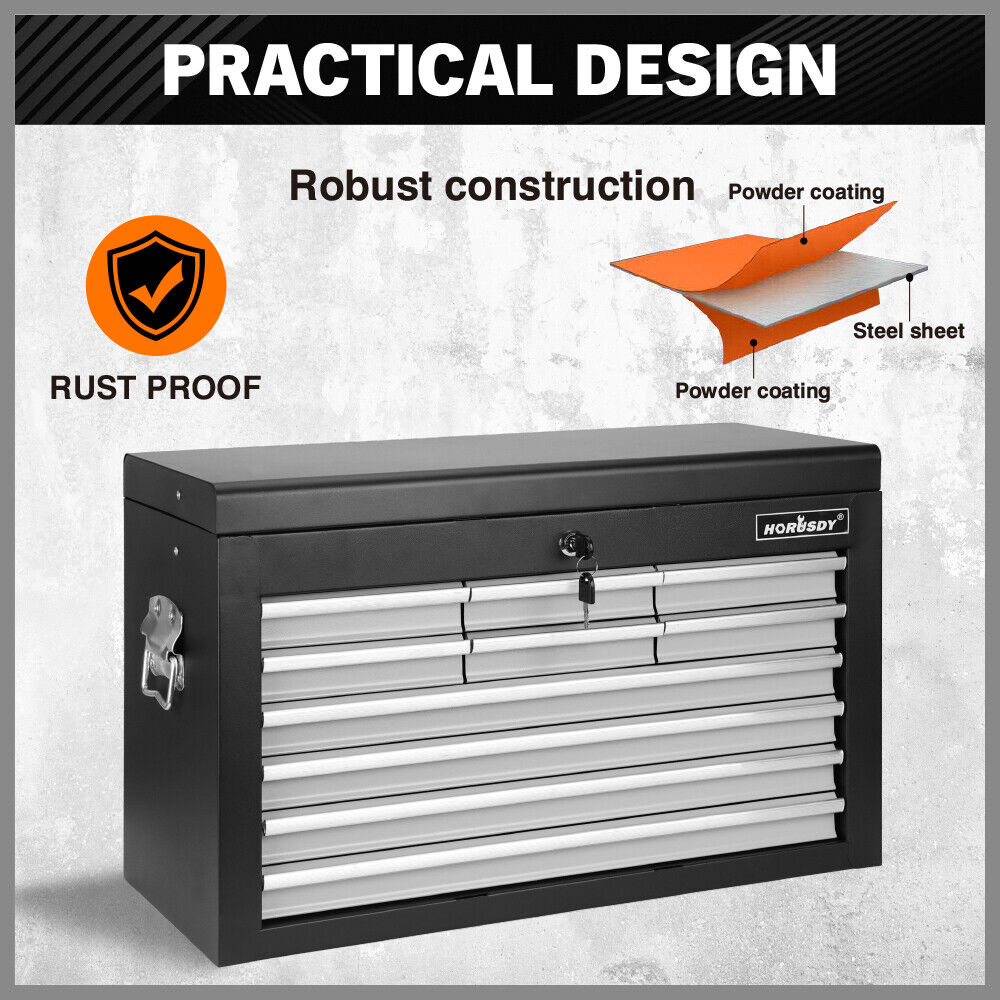 HORUSDY heavy-duty tool chest with 10 pull-out drawers and secure lock, 75kg load capacity