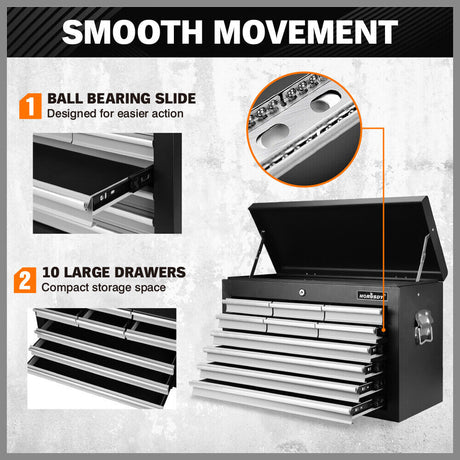 HORUSDY heavy-duty tool chest with 10 pull-out drawers and secure lock, 75kg load capacity