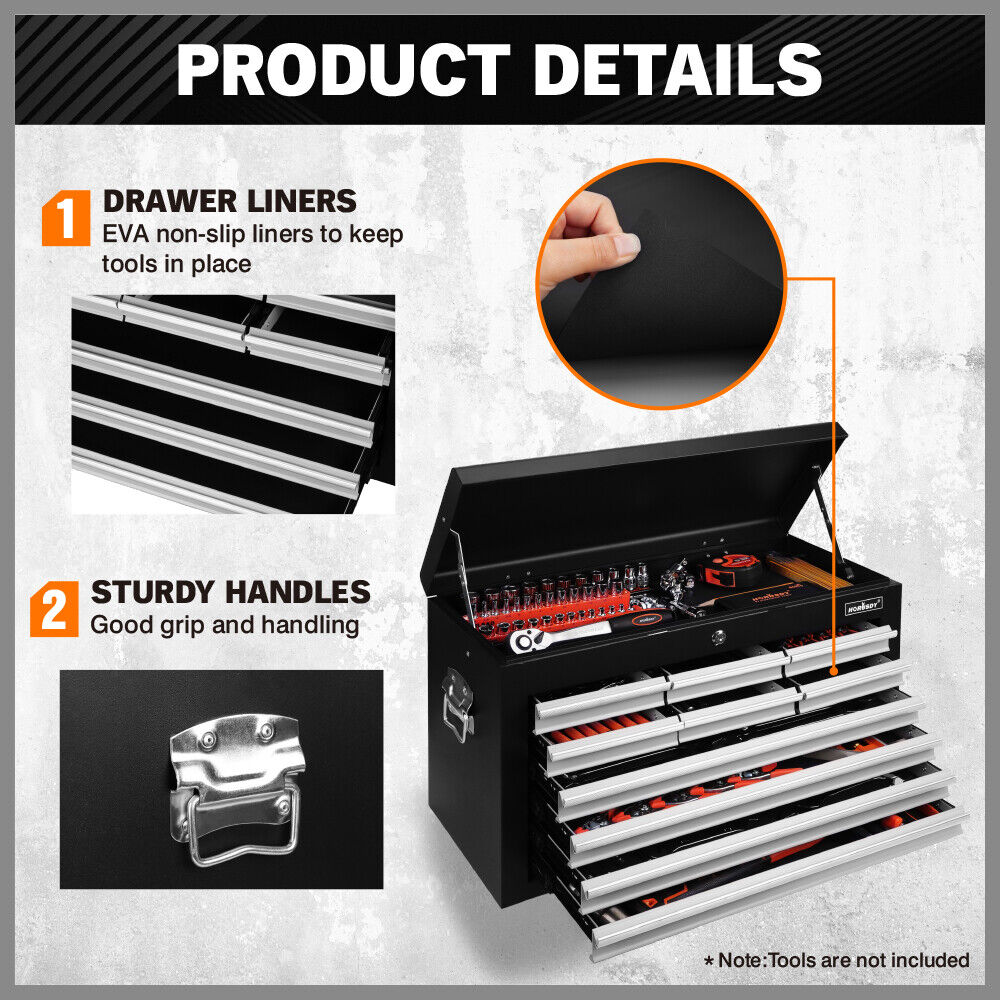 HORUSDY heavy-duty tool chest with 10 pull-out drawers and secure lock, 75kg load capacity