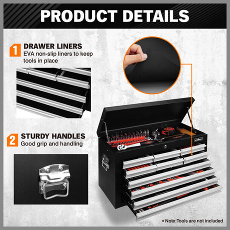 HORUSDY heavy-duty tool chest with 10 pull-out drawers and secure lock, 75kg load capacity