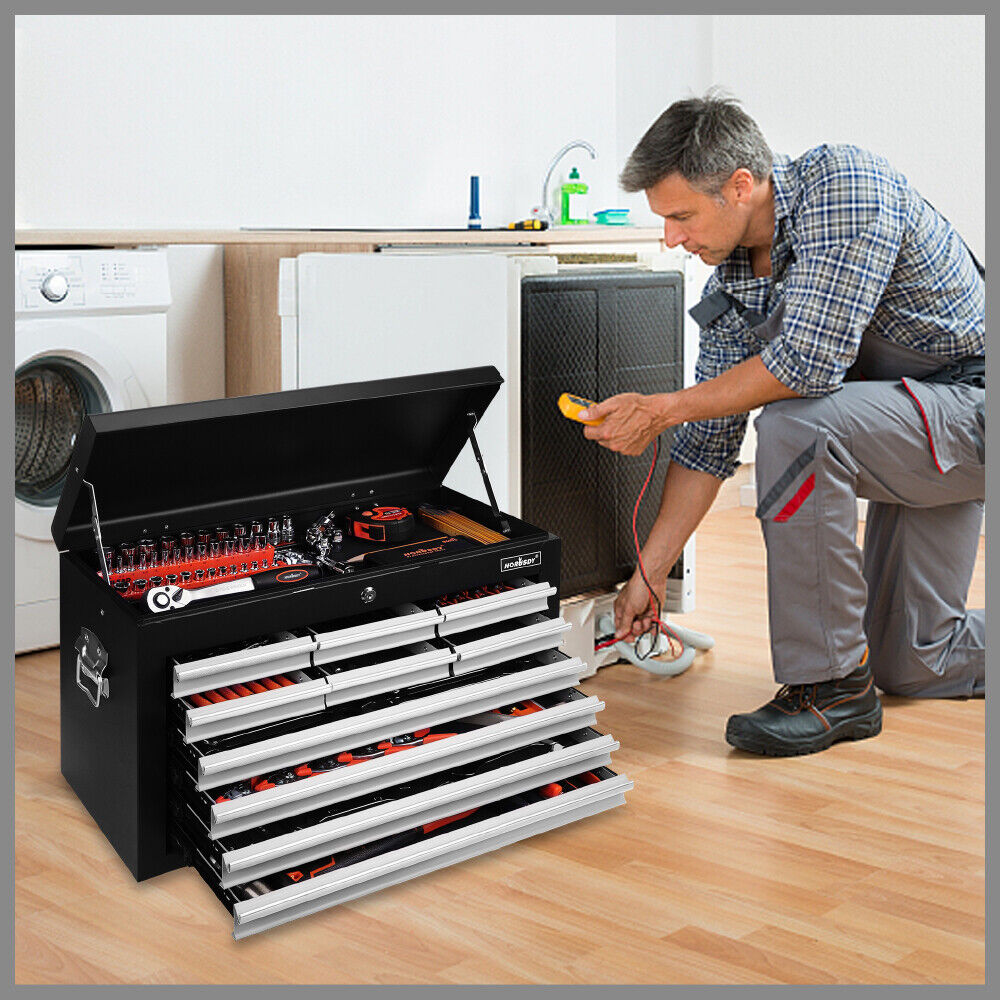 HORUSDY heavy-duty tool chest with 10 pull-out drawers and secure lock, 75kg load capacity