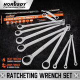 HORUSDY 9Pc Aviation Extra Long Spanner Set - Double-Ended 8-19mm Ratchet Wrenches with Pouch