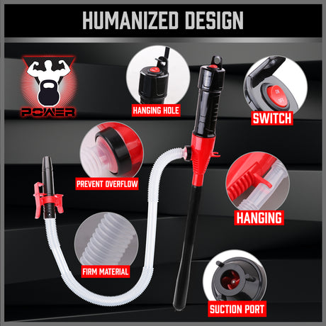 battery operated liquid transfer pump with 90cm discharge hose for fuel, water, oil and non-corrosive liquid transfer