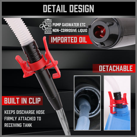 battery operated liquid transfer pump with 90cm discharge hose for fuel, water, oil and non-corrosive liquid transfer