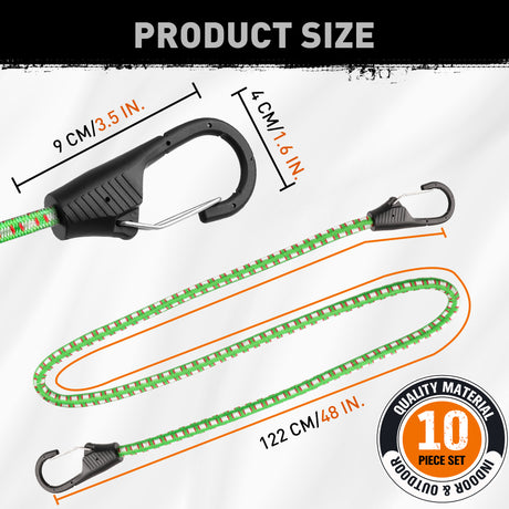 48" Bungee Cords with Carabiner Clips 10PCS Heavy Duty
