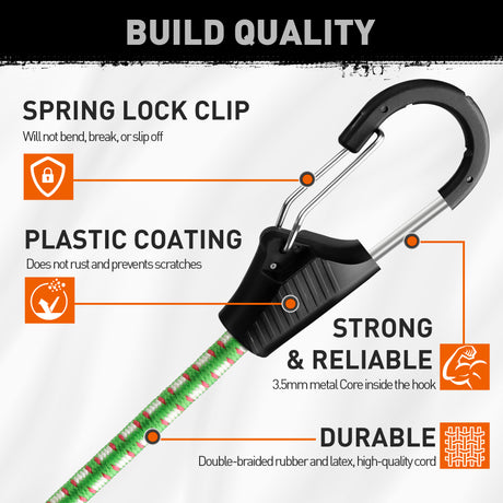 48" Bungee Cords with Carabiner Clips 10PCS Heavy Duty