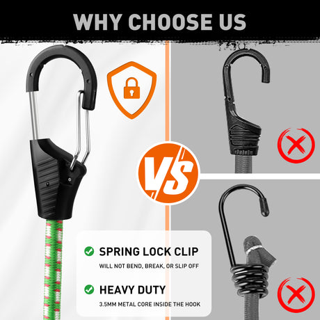 48" Bungee Cords with Carabiner Clips 10PCS Heavy Duty